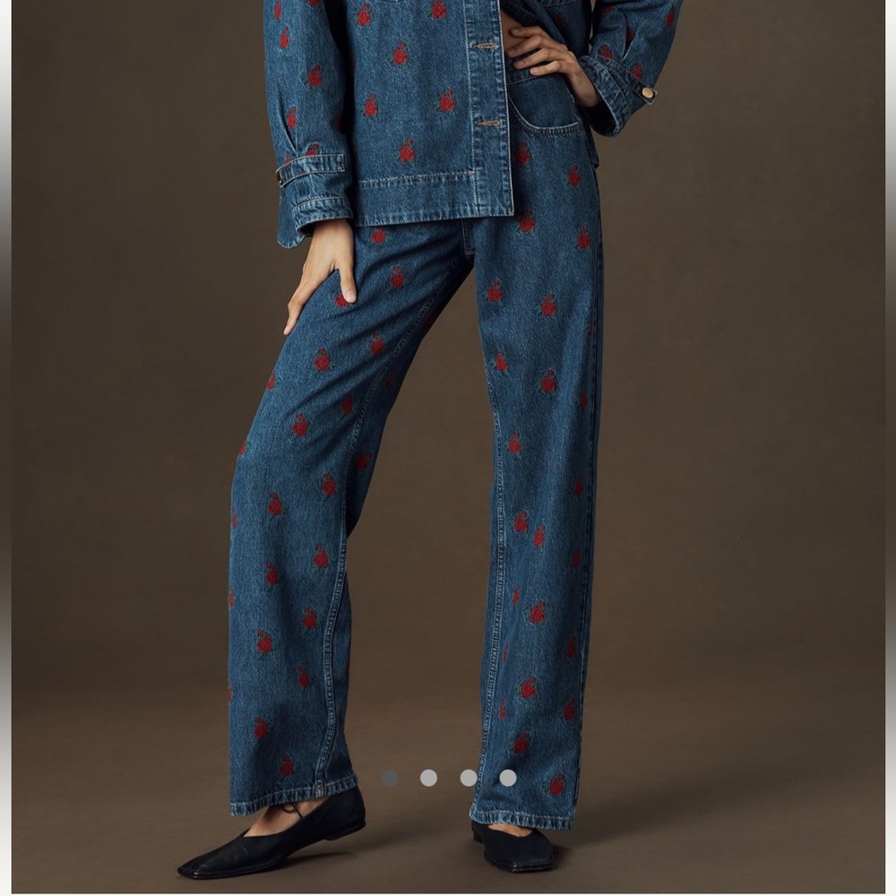 NWT Farm Rio Embroidered Straight-Leg Jeans